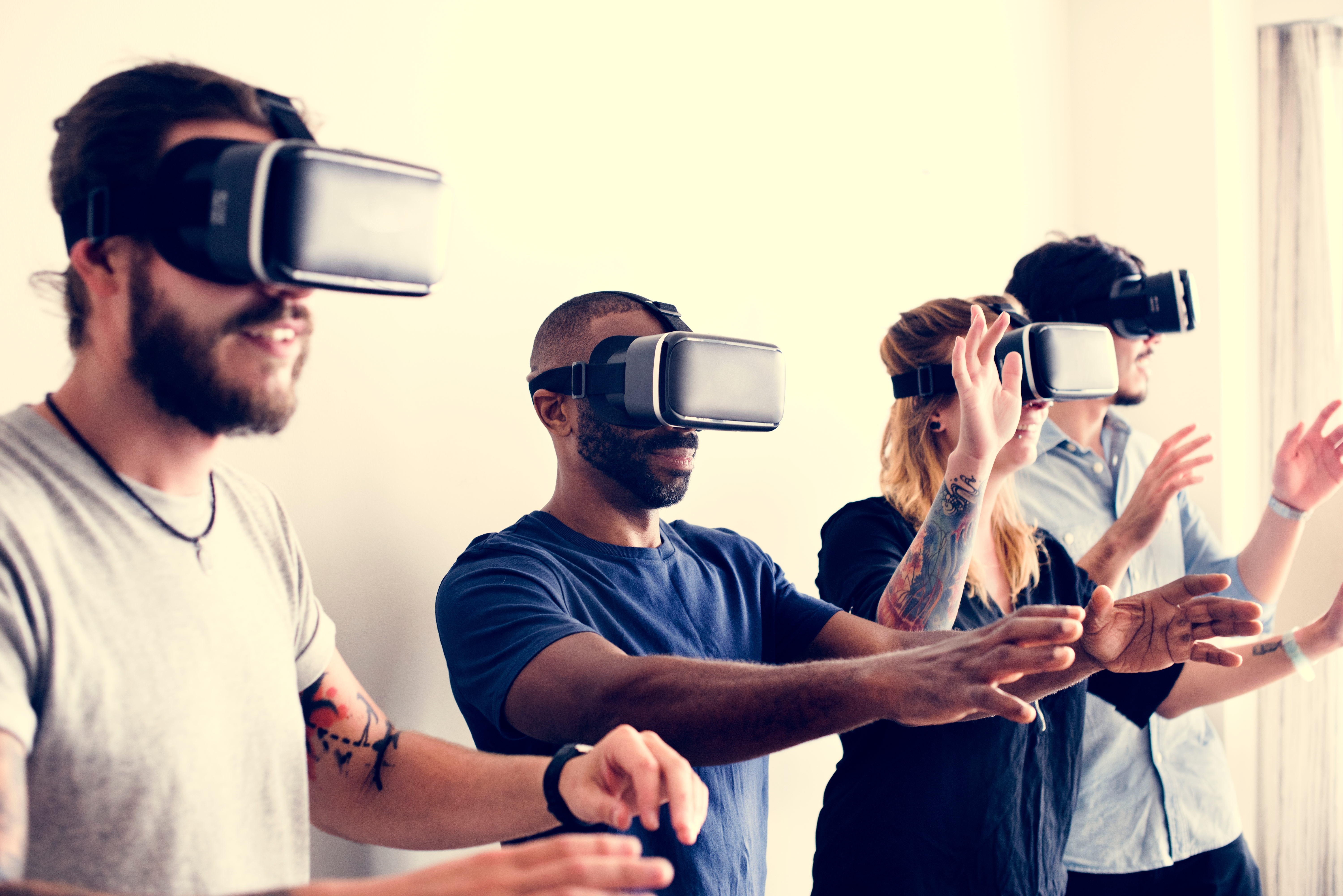 a group of users training in virtual reality
