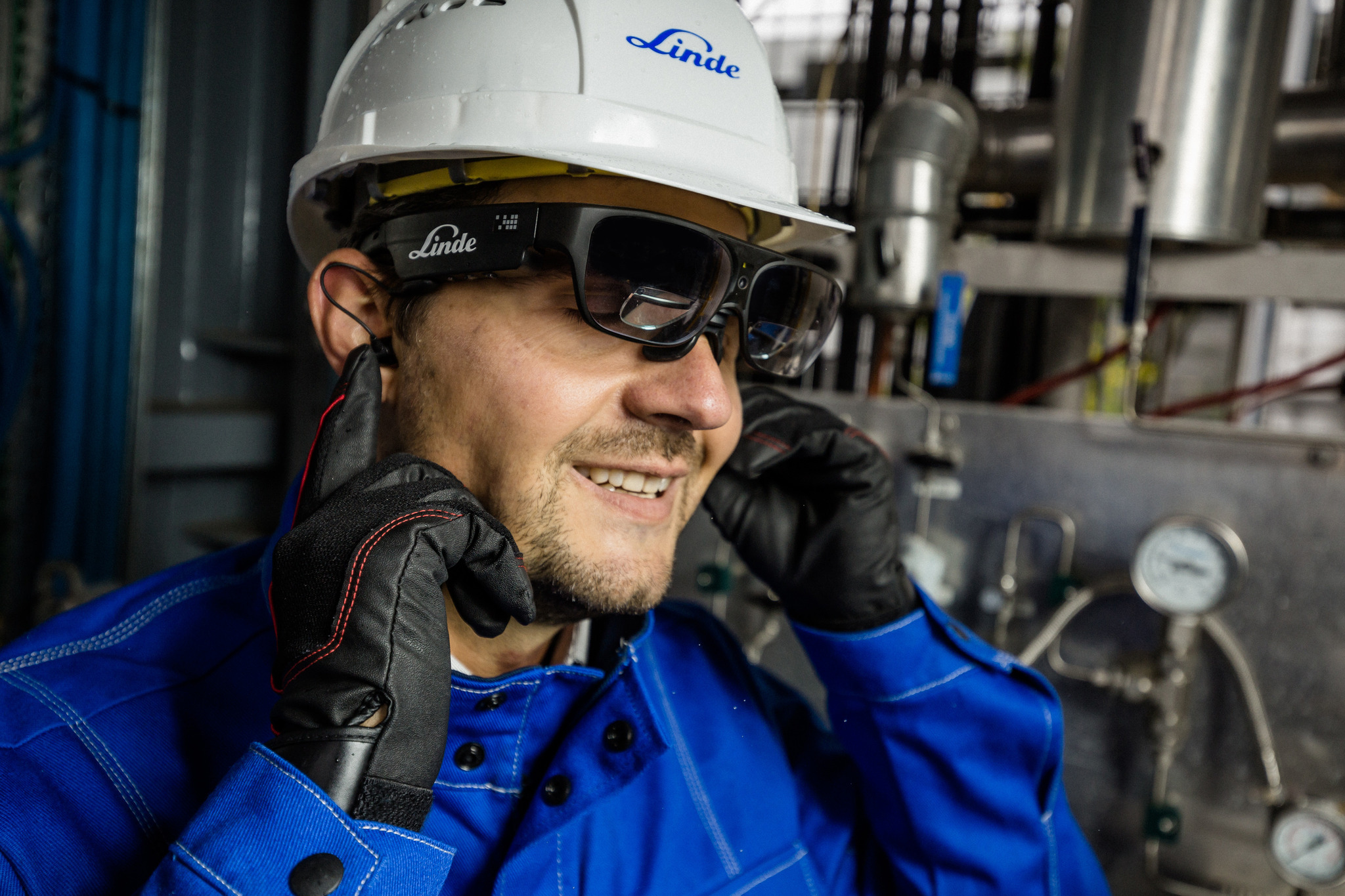 industrial operator wearing augmented reality glasses